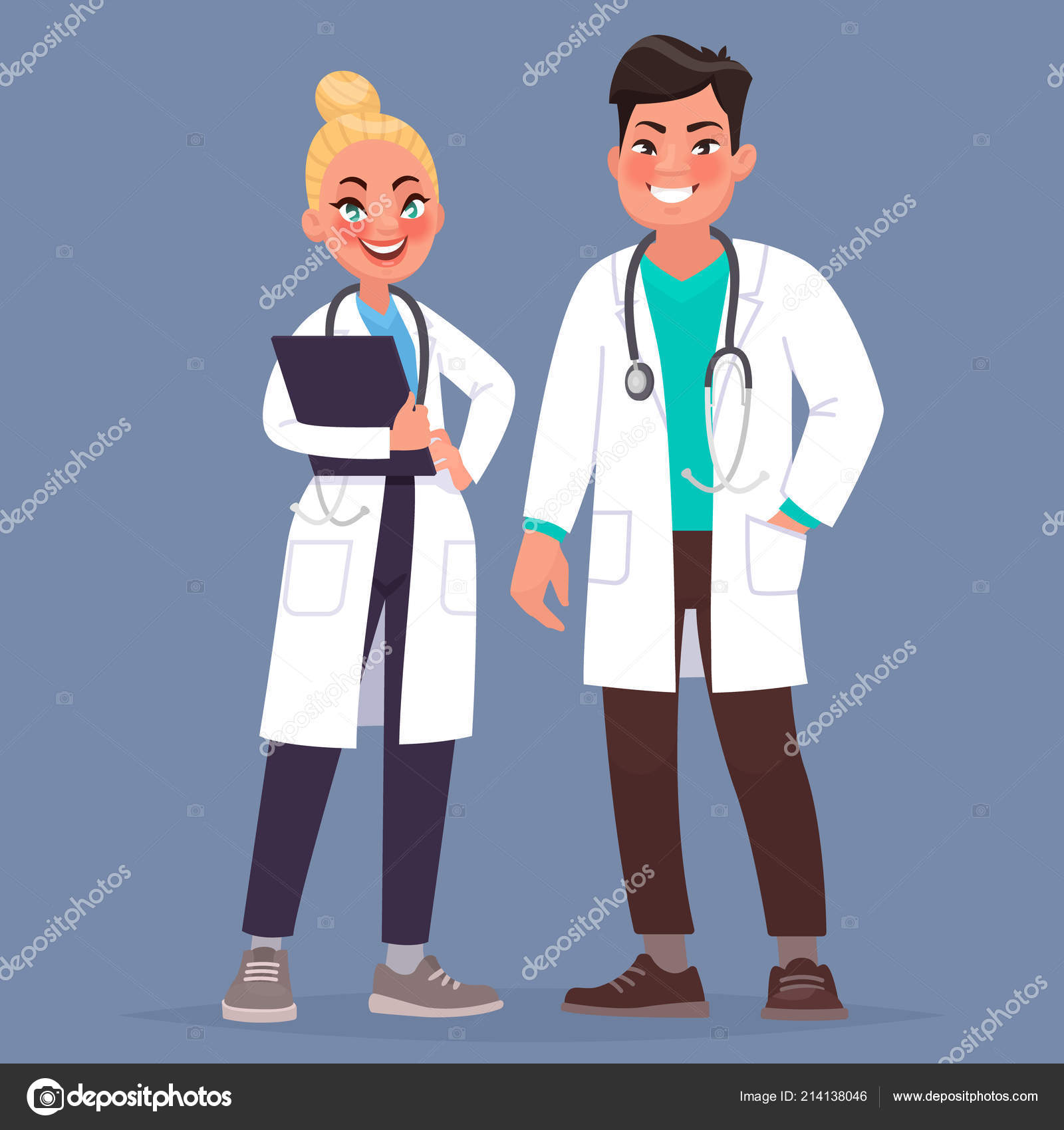 Couple Doctors Man Woman Medical Workers Vector Illustration Cartoon Style  Stock Vector Image by © #214138046