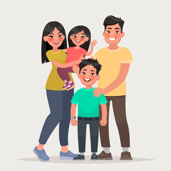 アジアの幸せな家族 漫画のスタイルのベクトル図 — ストックベクタ