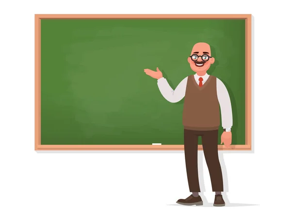 Professor Stands Blackboard White Background Teacher Giving Lecture Vector Illustration — Stock Vector