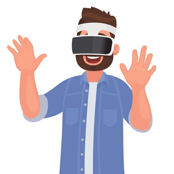 Man Glazen Van Virtual Reality Een Witte Achtergrond Vectorillustratie Cartoon — Stockvector