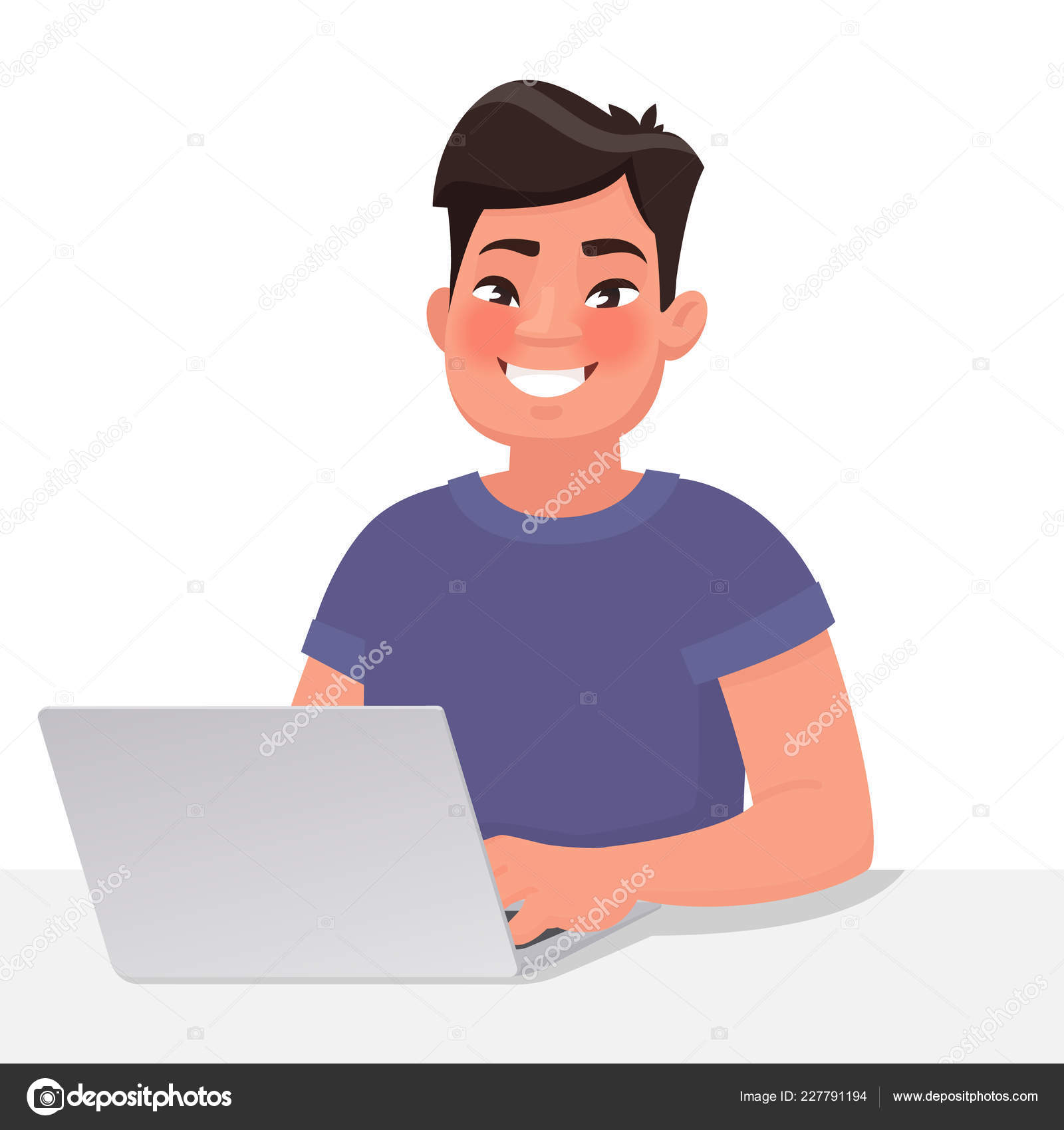 Happy Asian Man Laptop Monitor Work Computer Vector Illustration Cartoon  Stock Vector Image by © #227791194