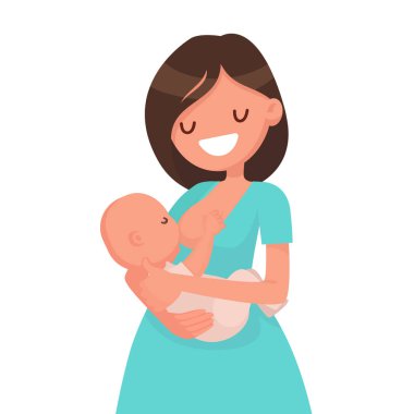 Mutlu anne emzirme bir bebek var. Düz stil vektör çizim