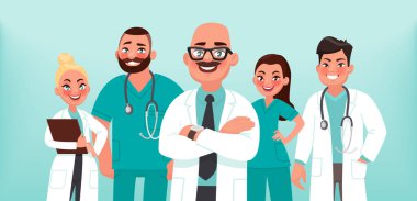 Doktorlar. Sağlık çalışanları grubu. Baş hekim ve sağlık 