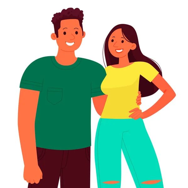 A young couple. The guy hugs the girl. Vector illustration — Stock Vector