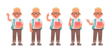 Çeşitli pozlar ve jestler okul karakteri ayarlayın. Elemen