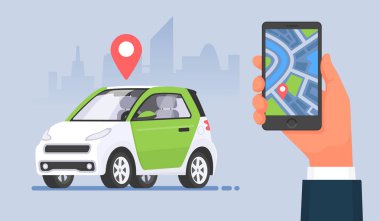 Araba paylaşımı. Mobil uygulama kullanarak araç kiralama hizmeti. El 