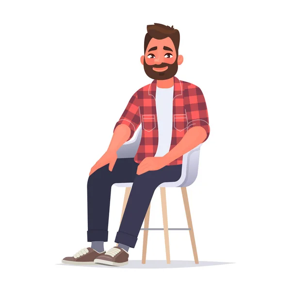 Rahat giysiler giymiş sakallı gülümseyen adam bir ch oturuyor — Stok Vektör