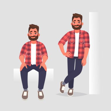 İki pozdaki karakter adamı. Adam oturuyordu ve...