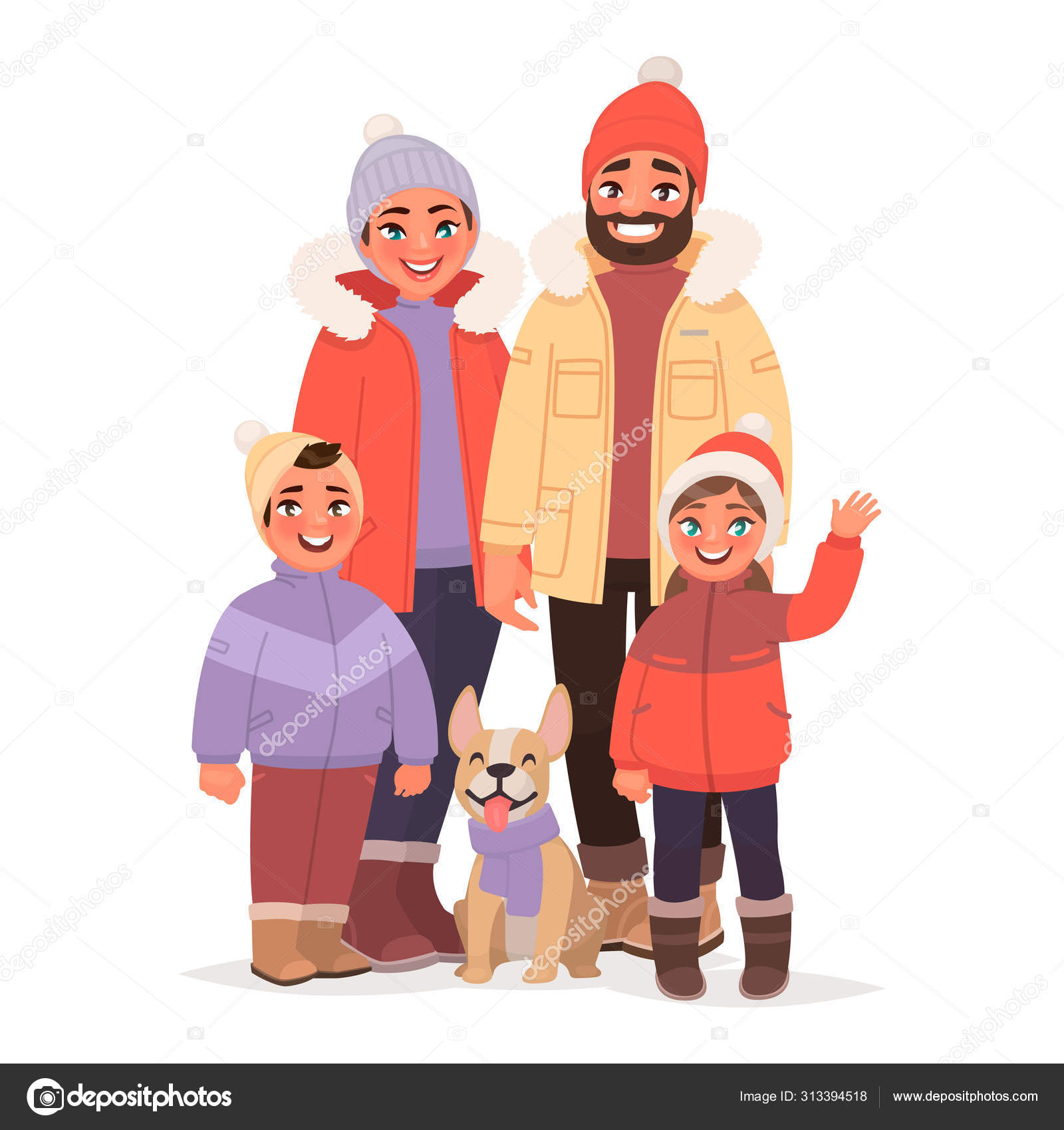 Happy family dressed in winter warm clothes. People in the north Stock  Vector Image by © #313394518