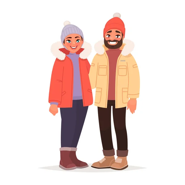 Ehepaar in Winterkleidung. ein Mann und eine Frau sind — Stockvektor