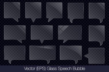Gerçekçi 3D şeffaf cam konuşma baloncuğu ve dikdörtgen şeklinde parıltı, düz cam veya plastik plaka, düz şeffaf cam lens, gerçekçi ekran camı, pencere modeli