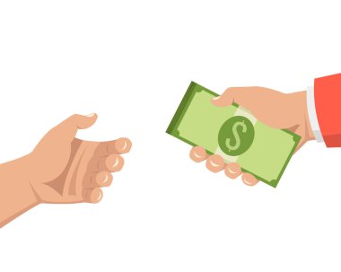 Beyaz arka plan üzerinde izole dolar para vererek elleriyle.