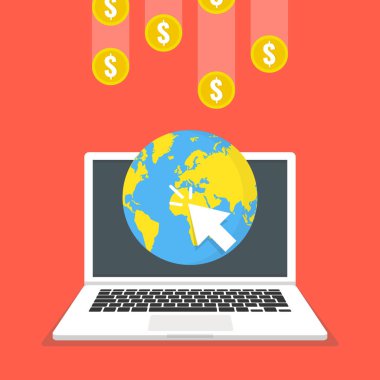 Dolar, yapım para online kavramı ile dizüstü bilgisayar.