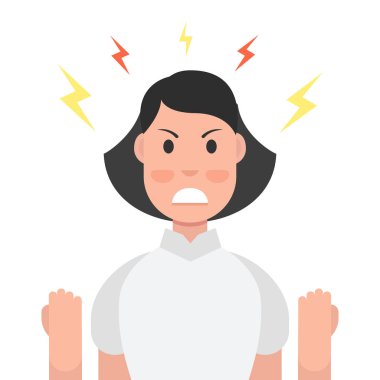 Kızgın kadınla yumruklarını, karakteri ile duygusal yüz.