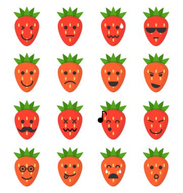 Meyve emoji suratlar, sevimli simgeler kümesi.