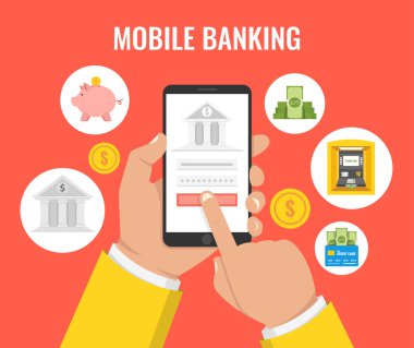 Mobil Bankacılık kavramı - smartphone ile ödeme app tutan adam