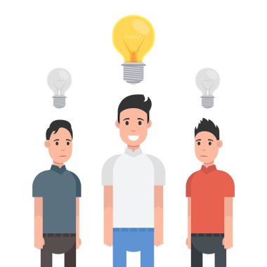 Grup adam lamba ampul, fikirleri ile.