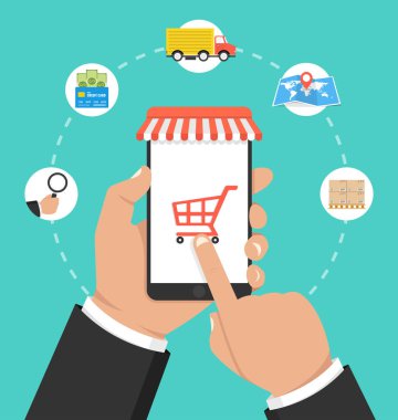 Adam buiyng ile online alışveriş kavramı kullanarak çevrimiçi smartphone