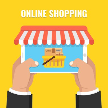 Adam buiyng online dijital tablet kullanma ile online alışveriş kavramı
