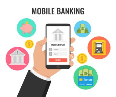 Mobil Bankacılık kavramı - smartphone ile ödeme app tutan adam
