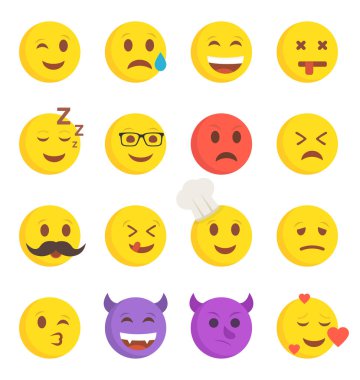 Emoji suratlar, sevimli simgeler kümesi.