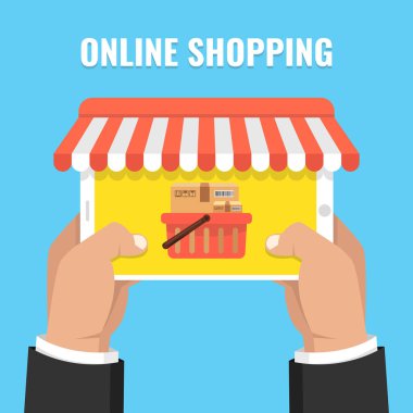 Adam buiyng online dijital tablet kullanma ile online alışveriş kavramı