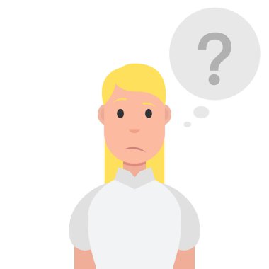 Soru işareti ile sarışın kadın