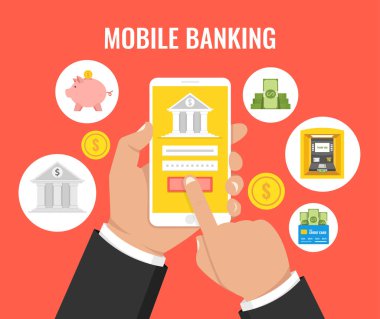 Mobil Bankacılık kavramı - smartphone ile ödeme app tutan adam