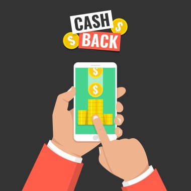 Smartphone ile nakit geri app elinde tutan adam.