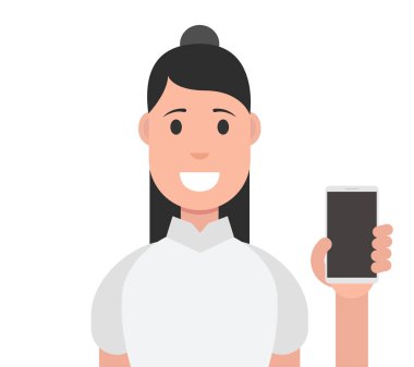 Akıllı telefon elinde tutan kadın beyaz arka plan üzerinde izole