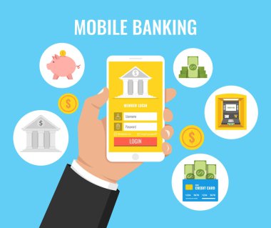 Mobil Bankacılık kavramı - smartphone ile ödeme app tutan adam