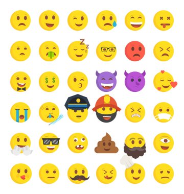 Emoji suratlar, sevimli simgeler kümesi.