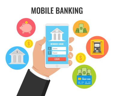 Mobil Bankacılık kavramı - smartphone ile ödeme app tutan adam