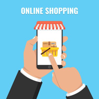 Adam buiyng ile online alışveriş kavramı kullanarak çevrimiçi smartphone