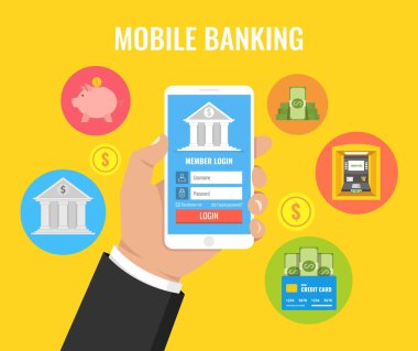 Mobil Bankacılık kavramı - smartphone ile ödeme app tutan adam