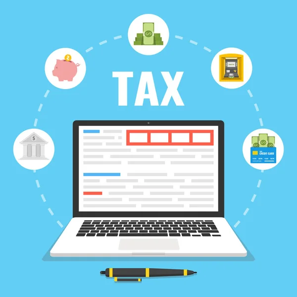 Ordinateur Portable Ouvert Avec Taxes — Image vectorielle