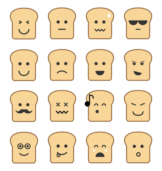 Conjunto Pan Emoji Iconos Lindos — Vector de stock