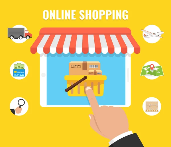 Online Shopping Konzept Mit Man Buiyng Online Mit Digitalem Tablet — Stockvektor