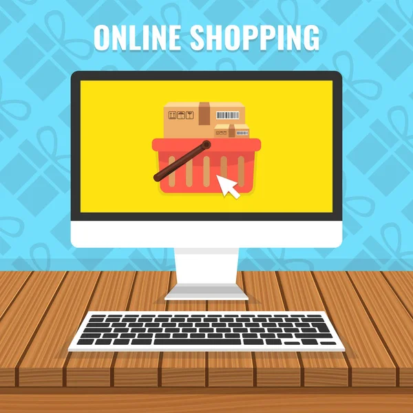 Online Shopping Konzept Mit Computer Und Waren Bildschirm — Stockvektor