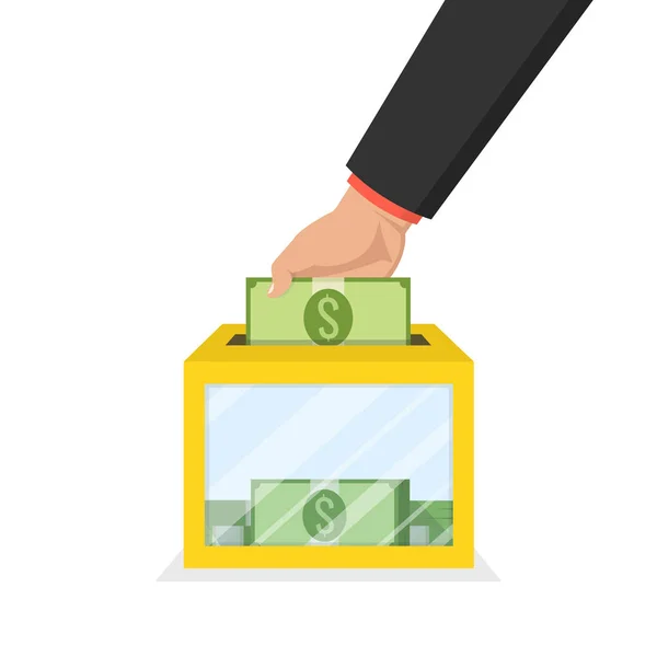 Hombre Poniendo Dinero Caja Donando Concepto — Vector de stock