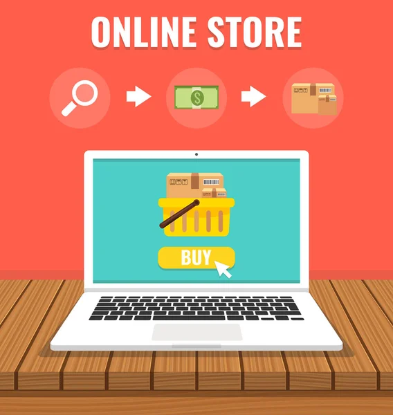 Conceito Loja Online Com Laptop Mercadorias Tela —  Vetores de Stock