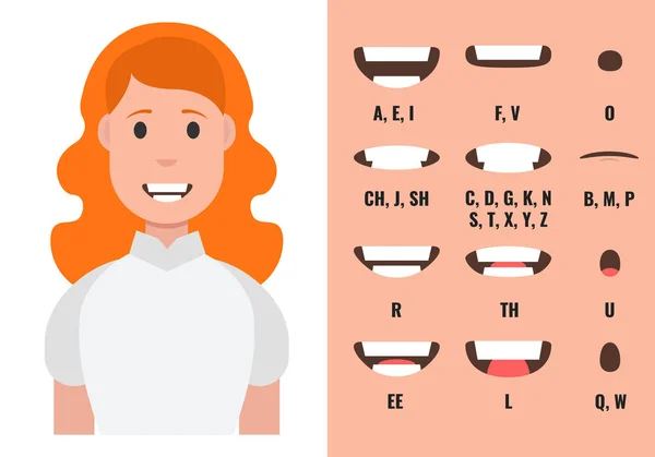 Personaje Mujer Con Diferentes Bocas Dibujos Animados Partes — Archivo Imágenes Vectoriales