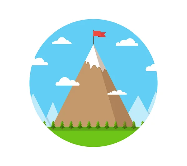山与旗子在高峰 成功的概念 — 图库矢量图片