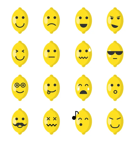 Conjunto Frutas Emoji Smileys Ícones Bonitos — Vetor de Stock
