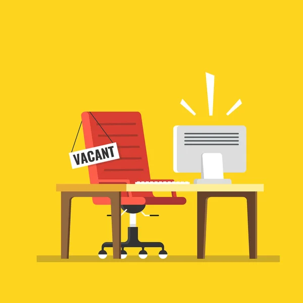 Arbeitsplatz Mit Rotem Sessel Tisch Computer Und Leerzeichen Auf Gelbem — Stockvektor