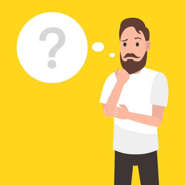 Bearded Man Question Mark Yellow Background — Stock Vector