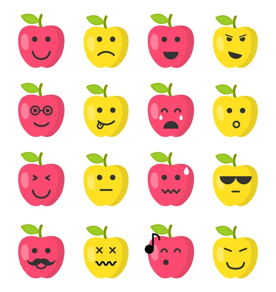 Set Faccine Emoji Alla Frutta Icone Carine — Vettoriale Stock