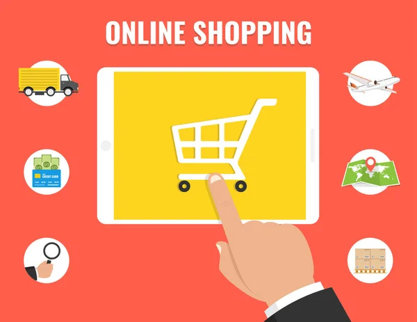 Online Shopping Konzept Mit Man Buiyng Online Mit Digitalem Tablet — Stockvektor