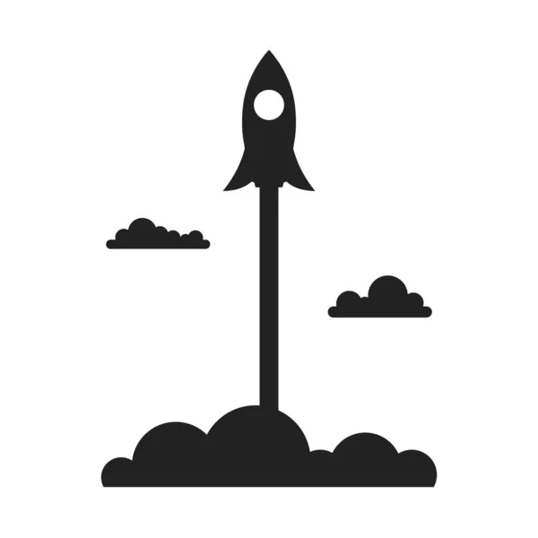 Black White Flying Rocket Startup Concept — Stock Vector