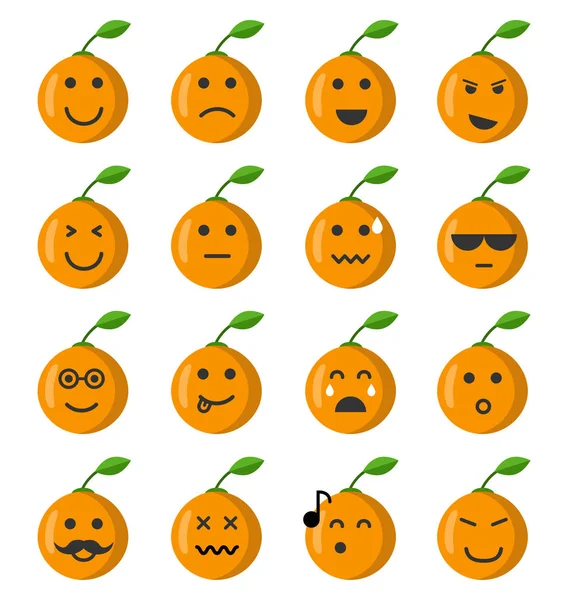 Meyve Emoji Suratlar Sevimli Simgeler Kümesi — Stok Vektör